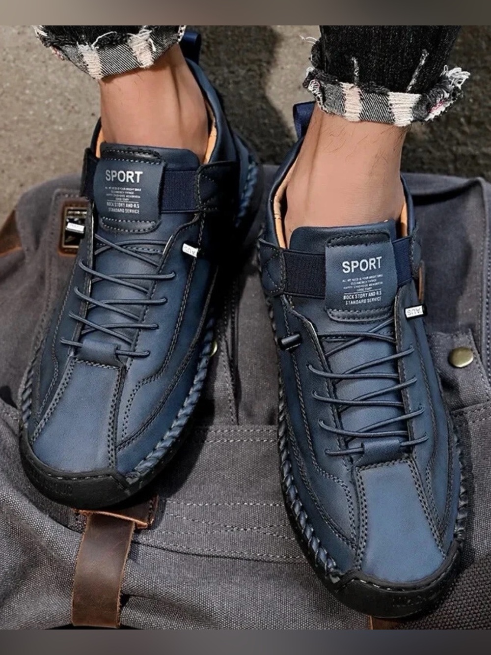 Men Casual Leather Shoes Handmade Breathable Sneakers Comfort Driving Shoes